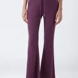 Superstar by Westside Burgundy Ribbed High-Rise Bootcut Pants-picture-22