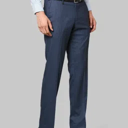 Park Avenue Blue Regular Fit Flat Front Trousers image 3