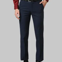 Park Avenue Blue Regular Fit Flat Front Trousers image 1