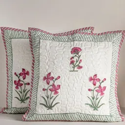 HOMEMONDE Pink & White Set of 5 Floral Square Cushion Covers image 3