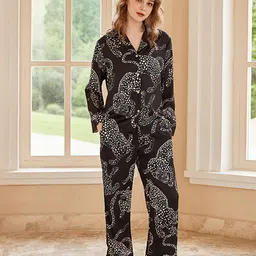 JC Collection Women Printed Lapel Collar Night suit-image-95