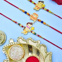 MEIRA JEWELLERY 3P Religious Hanumanji and Sai Baba Combo Rakhi for brothers kids Gold image 1