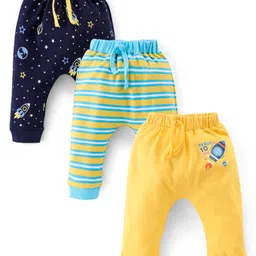 Babyhug Cotton Diaper Pants Striped & Printed Pack of 3 - Blue & Yellow-picture-20