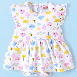 Babyhug 100% Cotton Frill Sleeves Frock Style Onesie Rainbow Print - Multicolour-picture-15