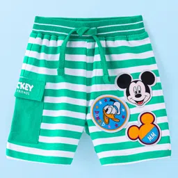 babyhug disney Babyhug Disney Cotton Terry Striped Shorts With Mickey Mouse Graphics and Badge Detailing - Green-picture-12