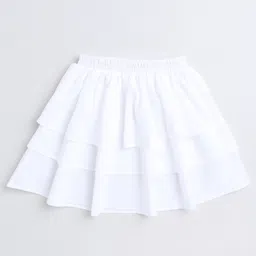 Aww Hunnie 100% Cotton Solid Layered Skirt - White-image-1