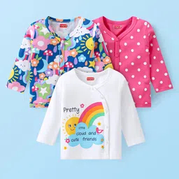 Babyhug 100% Cotton Knit Full Sleeves Front Open Vest Floral & Polka Dots Print Pack of 3 -Pink & White-picture-20