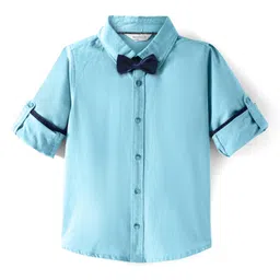 INFINITY Cotton Full Sleeves Solid Shirt with Bow - Turquoise-picture-12
