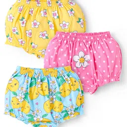 Babyhug 100% Cotton Single Jersey Knit Antibacterial Bloomers With Polka Dots & Floral Print Pack of 3 - Pink Yellow & Light Blue-picture-18