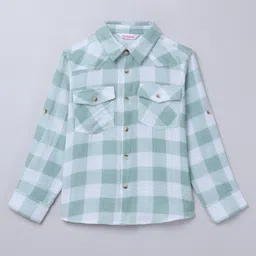 Taffykids 100% Cotton Full Sleeves Checked Shirt - Green & White-picture-19