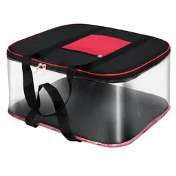 Storite Moisture Proof Big Nylon Transparent Underbed Storage Bag/Stationery Paper/Blankets/Clothes Storage Bag (BlackRed, 57x47x26 cm), Rectangular (Black & Red, 1 Pack) image 1
