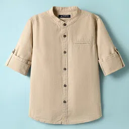 Pine Kids Cotton Woven Full Sleeves Mandarin Collar Solid Shirt - Beige-picture-20