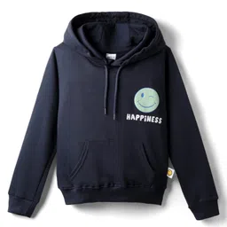 Taeko Fleece Knit Full Sleeves Hooded Sweatshirt With Smiley Print & Kangaroo Pockets - Teal Blue-picture-18