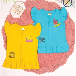 COCOON ORGANICS 100% Cotton Knit Pack Of 2 Cap Sleeves Fruit Printed Jhablas - Yellow & Sky Blue-picture-16
