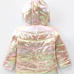 Babyhug Full Sleeves Front Open Padded Hooded Holographic Jacket with Sequin Bow Embroidery - Silver image 2