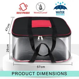 Storite Moisture Proof Big Nylon Transparent Underbed Storage Bag/Stationery Paper/Blankets/Clothes Storage Bag (BlackRed, 57x47x26 cm), Rectangular (Black & Red, 1 Pack) image 2
