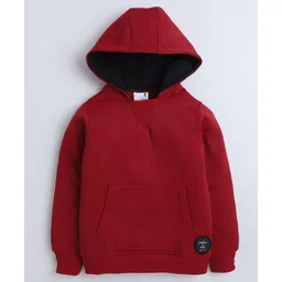 BAATCHEET Fleece Knit Full Sleeves Kindness Is Magic Text Patch Detailed Hoodie & Joggers Set- Maroon image 3