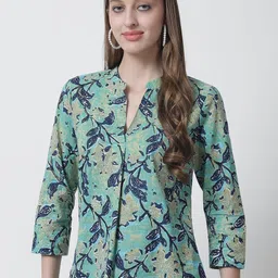 Feel Clath Floral Print Mandarin Collar Cotton Top image 3
