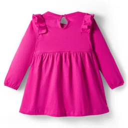 Babyhug Cotton Woven Full Sleeves Frock & Legging With Animal Print & Frill Detailing - Dark Pink & Pink image 3