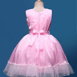 Bluebell Tissue Woven Sleeveless Party Frock With Floral Applique & Pearl Detailing - Pink image 3