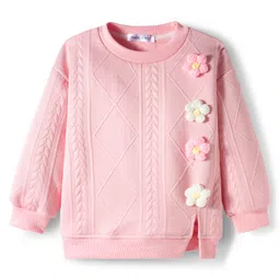 Mark & Mia Full Sleeves Winter Wear T-Shirt & Joggers Set With Floral Applique - Pink image 2