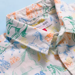 US Polo Assn Cotton Woven Half Sleeves Shirt With Horse Print - White image 4