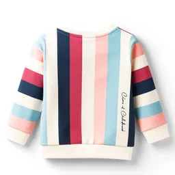 Ollypop Looper Knit Full Sleeves Striped T-Shirt & Lounge Pant Set With Camping Print & Badge Detailing - Cream & Red image 3