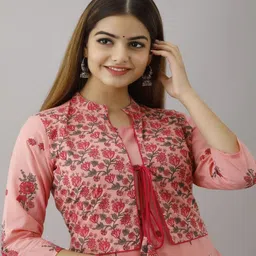 HERE&NOW Jaipurite Women Pink Anarkali Jacketed Dress Gown-picture-32