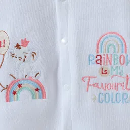 Kookie Kids Full Sleeves Winter Wear Romper With Elephant Embroidery & Cap - White image 4