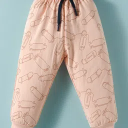 Smarty Boys 100% Cotton Knit Full Sleeves T-Shirt & Lounge Pants Set With Text Print - Peach image 4