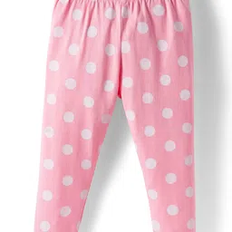 Babyhug Cotton Lycra Full Length Leggings With Stretch Polka Dots & Floral Print Pack of 5 - Navy Blue Pink & Orange image 4