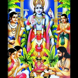 SUNINOW Gold-Toned & Blue Satya Narayan Wooden Religious Photo Frame image 1