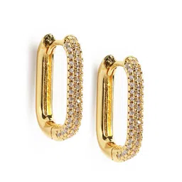 Carlton London Oval Shaped CZ-Studed Gold-Plated Hoop Earrings-image-77