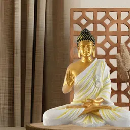 Aura White & Gold-Toned Buddha Idol Showpiece-image-67