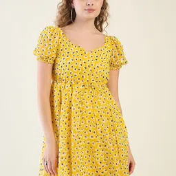 aayu Women Floral Print Puff Sleeve A-Line Dress-image-16