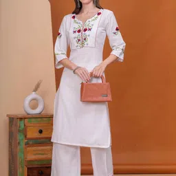 Jyoti Women Embroidered Cotton Blend Kurta Sets-image-45