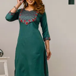 AUZAAI COLLECTION Pack Of 2 Embroidered Round Neck Thread Work Pure Cotton Straight Kurta-picture-24