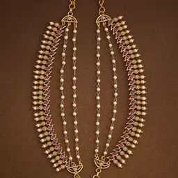 Kushal's Fashion Jewellery Gold-Plated Stone Studded & Beaded Ear Matil-picture-28