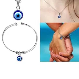 DN Creation Silver-Plated Evil Eye Pendant & Bracelet Jewellery Set image 3