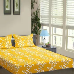 Trance Home Linen Yellow & White 210 TC Queen Bedsheet with 2 Pillow Covers-picture-11