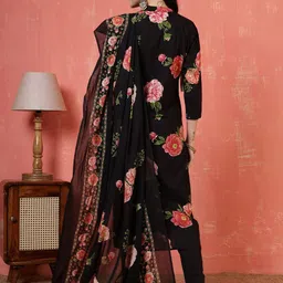 Meena Bazaar Women Floral Printed Kurta with Trousers & Dupatta image 3