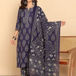 GULMEHAK Women Ethnic Motifs Printed Pure Cotton Kurta with Palazzos & Dupatta-picture-17