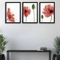 Giftii 3-Pcs White & Red Printed Wooden Framed Wall Art image 1