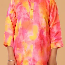 The Mini Trunk Boys Tie And Dye Mandarin Collar Georgette Kurta With Trousers image 4