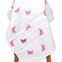Mom's Home Organic Cotton Baby Quilt Blanket Cum Bedspread Butterfly Print - White Pink-picture-37