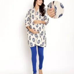 Kriti Three Fourth Sleeves Maternity Kurta Abstract Print - Off White-picture-26