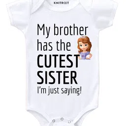 KNITROOT Half Sleeves Cutest Sister Print Onesie - White-picture-23