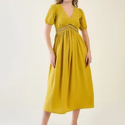 aayu Women Puff Sleeve Crepe Empire Midi Dress-image-64