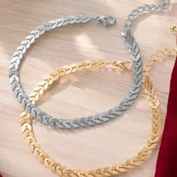 DressBerry Set of 2 Delicate Leaf Chain Anklets-picture-22