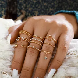 TheVineGirl Women 8 Pcs White Crystal Drop Heart Ring Set-picture-30